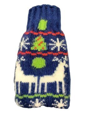 Uncle Beer Ugly Sweater Bottle Coozie Koozie Blue Reindeer Snowflake